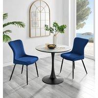 FurnitureboxUK Elina White Marble Effect Scratch Resistant Dining Table & 2 Nora Black Leg Velvet Chairs in Blue