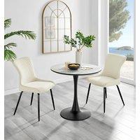 FurnitureboxUK Elina White Marble Effect Scratch Resistant Dining Table & 2 Nora Black Leg Velvet Chairs in Cream
