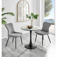 FurnitureboxUK Elina White Marble Effect Scratch Resistant Dining Table & 2 Nora Black Leg Velvet Chairs in Light Grey