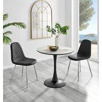 FurnitureboxUK Elina White Marble Effect Scratch Resistant Dining Table & 2 Corona Silver Chairs in Black