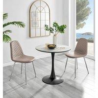 FurnitureboxUK Elina White Marble Effect Scratch Resistant Dining Table & 2 Corona Silver Chairs in Beige
