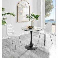 FurnitureboxUK Elina White Marble Effect Scratch Resistant Dining Table & 2 Corona Silver Chairs