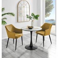 FurnitureboxUK Elina White Marble Effect Scratch Resistant Dining Table & 2 Calla Velvet Black Leg Chairs in Mustard