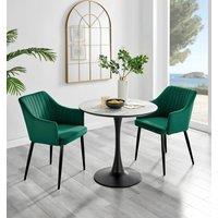 FurnitureboxUK Elina White Marble Effect Scratch Resistant Dining Table & 2 Calla Velvet Black Leg Chairs in Green