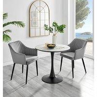 FurnitureboxUK Elina White Marble Effect Scratch Resistant Dining Table & 2 Calla Velvet Black Leg Chairs in Grey