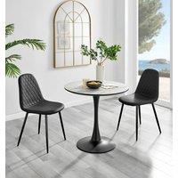 FurnitureboxUK Elina White Marble Effect Scratch Resistant Dining Table & 2 Corona Black Leg Chairs