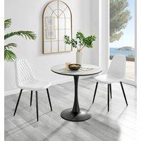 FurnitureboxUK Elina White Marble Effect Scratch Resistant Dining Table & 2 Corona Black Leg Chairs