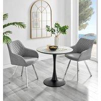 FurnitureboxUK Elina White Marble Effect Scratch Resistant Dining Table & 2 Falun Silver Leg Fabric Chairs in Light Grey