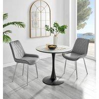 FurnitureboxUK Elina White Marble Effect Scratch Resistant Dining Table & 2 Pesaro Silver Leg Velvet Chairs in Grey