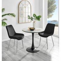 FurnitureboxUK Elina White Marble Effect Scratch Resistant Dining Table & 2 Pesaro Silver Leg Velvet Chairs in Black