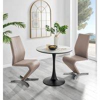 FurnitureboxUK Elina White Marble Effect Scratch Resistant Dining Table & 2 Willow Faux Leather Chairs in Beige