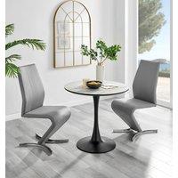 FurnitureboxUK Elina White Marble Effect Scratch Resistant Dining Table & 2 Willow Faux Leather Chairs in Grey