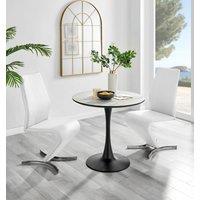 FurnitureboxUK Elina White Marble Effect Scratch Resistant Dining Table & 2 Willow Faux Leather Chairs