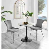 FurnitureboxUK Elina White Marble Effect Scratch Resistant Dining Table & 2 Nora Silver Leg Velvet Chairs in Light Grey