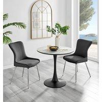 FurnitureboxUK Elina White Marble Effect Scratch Resistant Dining Table & 2 Nora Silver Leg Velvet Chairs in Dark Grey