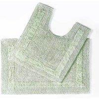 Homescapes Luxury Bath Mat Set Reversible 1600GSM 100% Cotton 2 Pc w. Pedestal Mat in Pale Green