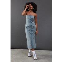 Warehouse Women's Check Hook & Eye Fitted Bandeau Midi Dress in Blue | Size: 8