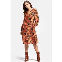 Hot Squash Women's Chiffon Loose Dress with V Neck in Brown | Size: Small