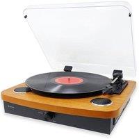 Denver Record Player With Stereo Speakers - Bluetooth - USB & SD Recording - AUX IN & RCA Out in Light Brown