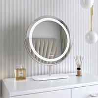 CARME HOME Ava Silver Marble Touch Sensor LED Light Mirror