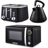Geepas Argyle Kettle Toaster & 20L Digital Microwave Set in Black