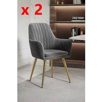 2Pcs Modern Velvet Upholstered Dining Chairs Dressing Chairs with Golden Legs