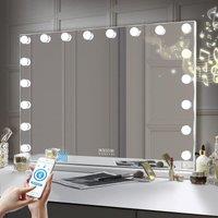 VANITII GLOBAL Hollywood Bluetooth Vanity Makeup Mirror with Lights 18 LED Tabletop Wall 80x58cm in White | Size: 80x58 cm