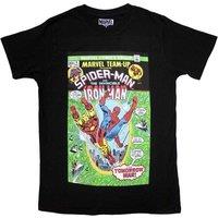 Marvel Comics Men's Spiderman & Iron Man Comic Cover T-Shirt in Black | Size: Small