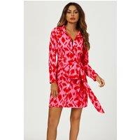 FS Collection Women's Abstract Print Shirt Mini Wrap Dress In Pink | Size: XS