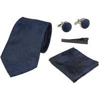 Paul Andrew Paisley Neck Tie Pocket Square Cuff Links in Navy