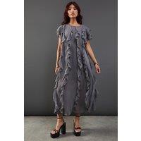 Warehouse Women's Chiffon Ruffle Tendril Sleeveless Midaxi Dress in Grey | Size: 8