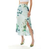 Mint Green Bird Print Midi Skirt