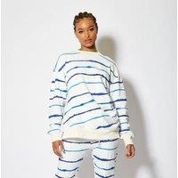 House of Holland Women's Blue Ink Stripe Sweatshirt Zip Detail in White | Size: Medium