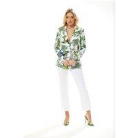 Liquorish Women's Bird & Floral Print Blazer in White | Size: 10