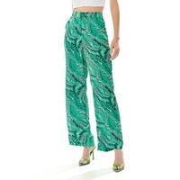 Liquorish Women's Abstract Print Trousers in Green | Size: 8