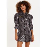 House of Holland Women's Mini Dress Grey Wet Look Zebra Stripe | Size: 14