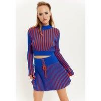 Orange And Blue Knitted Mini Skirt