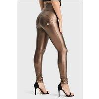 Freddy Women's WR.UP Faux Leather Super High Waisted Full Length Trousers in Bronze | Size: Medium