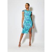 House of Holland Women's All Over Print Sleeveless Fitted Dress in Blue | Size: Small