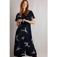 Weird Fish Women's Everly Printed Viscose Dress in Mid Navy | Size: 8