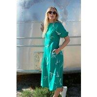 Weird Fish Women's Everly Printed Viscose Dress in Bright Green | Size: 8