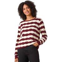Roman Women's Striped Scallop Cotton Blend Tie Jumper in Wine | Size: 12