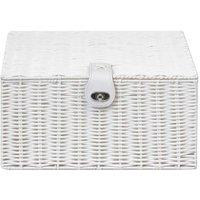 Arpan Resin Woven Storage Basket Box with Lid & Lock-W33cmX24cmXH15.5cm in White | Size: Medium
