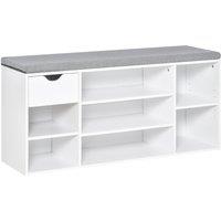 HOMCOM Shoe Storage Bench with Cushion 7 Compartments Adjustable Shelves in White
