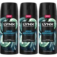 Lynx Men's Fine Fragrance Aqua Bergamot Deo 'Body Spray'150ml, 3 Pack in Green