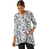 Roman Women's Floral Print Pocket Detail Tunic Stretch Top in Grey | Size: 10