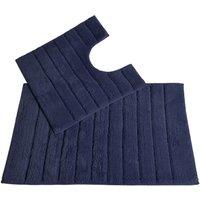 Allure Bath Fashions Cotton Ribbed Two Piece Bath Mat & Toilet Mat Set in Navy
