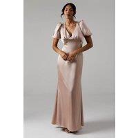 Sweetheart Neckline Puff Sleeve Satin Bridesmaid Maxi Dress