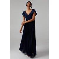 Crinkle Chiffon Angel Sleeve Bridesmaid Maxi Dress