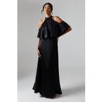 Debut London by Coast Halterneck Cold Shoulder Satin Bridesmaid Maxi Dress